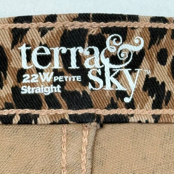 Terra & Sky Women Straight Stretch Brown Black Leopard Denim Jeans Plus 22WP NWT - Picture 5 of 10